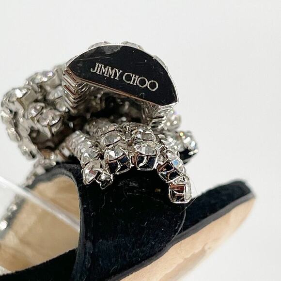 Jimmy Choo Black Suede Thyra 100 Crystal Embellished Sandal Heel size IT 38 - Picture 8 of 12